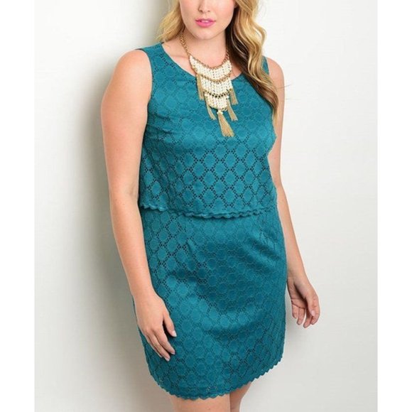 ENFOCUS Women Dresses & Skirts - ENFOCUS Women's Dress 16W Sheath Lace Overlay Sleeveless Dress Jade Green 16W